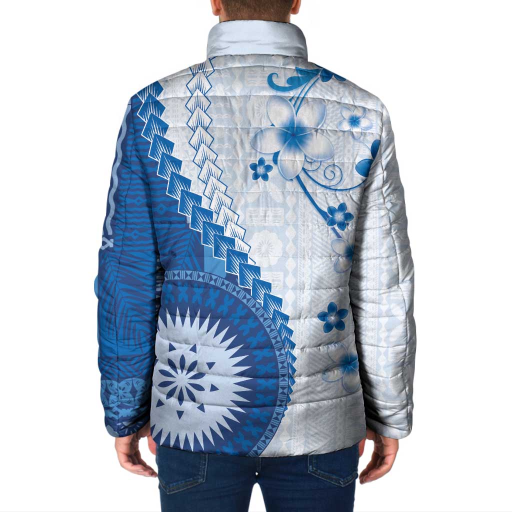 Bula Fiji Padded Jacket Blue Plumeria Masi Tapa Pattern LT05 - Polynesian Pride