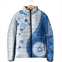 Bula Fiji Padded Jacket Blue Plumeria Masi Tapa Pattern LT05 - Polynesian Pride