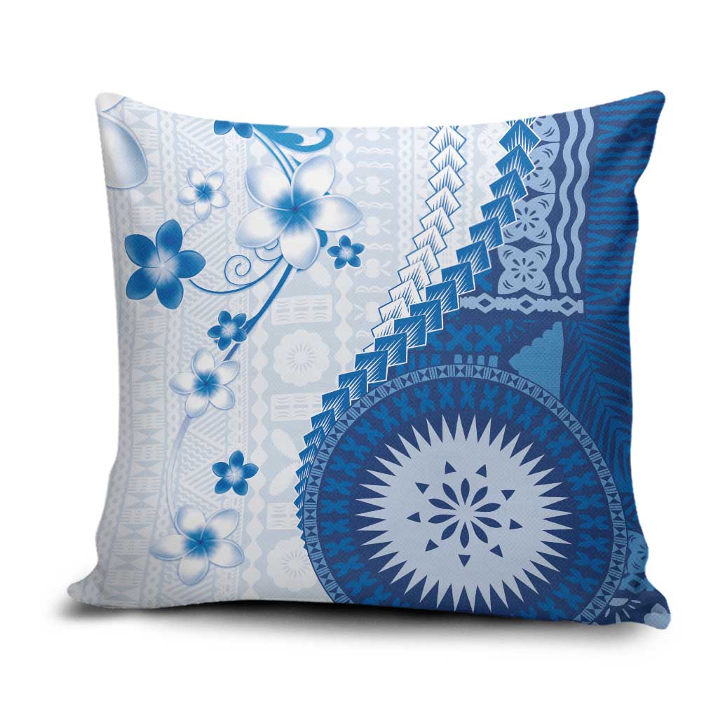 Bula Fiji Pillow Cover Blue Plumeria Masi Tapa Pattern LT05 Blue - Polynesian Pride