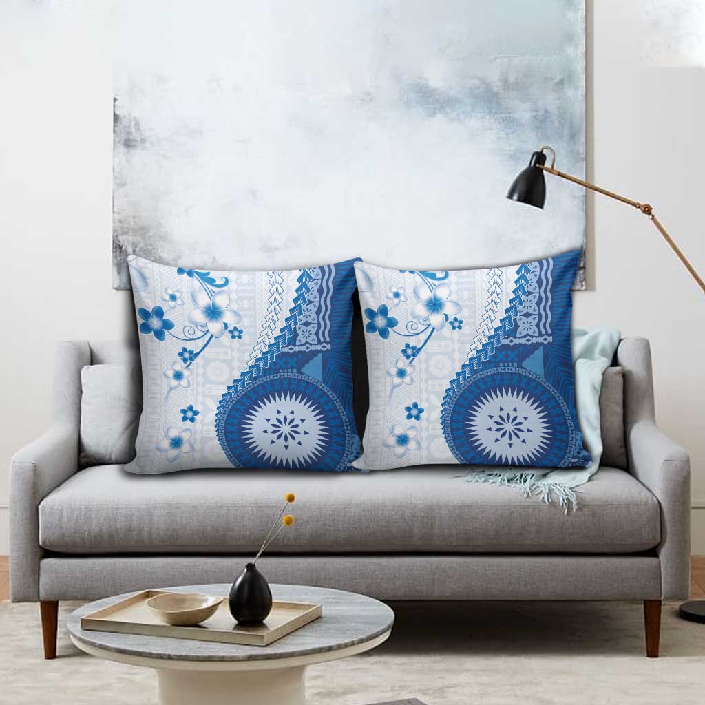 Bula Fiji Pillow Cover Blue Plumeria Masi Tapa Pattern LT05 - Polynesian Pride