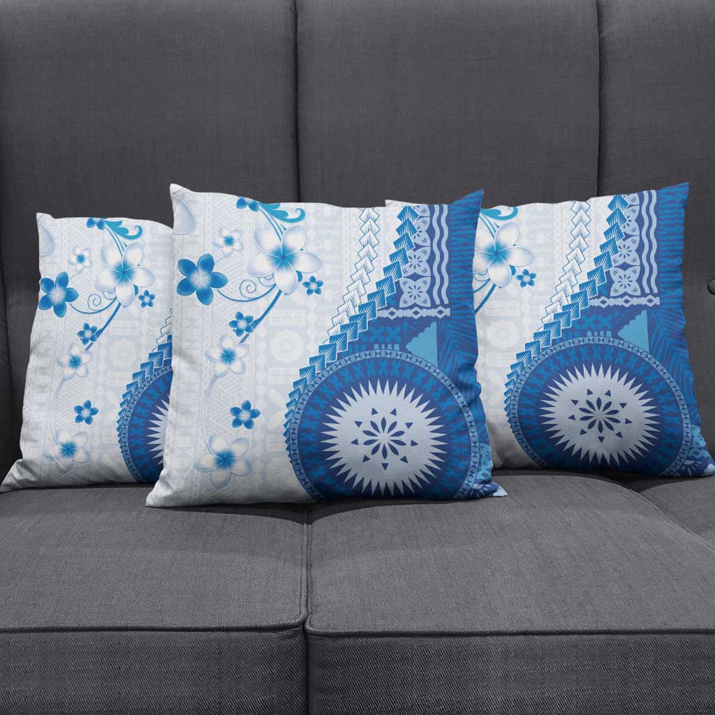 Bula Fiji Pillow Cover Blue Plumeria Masi Tapa Pattern LT05 - Polynesian Pride