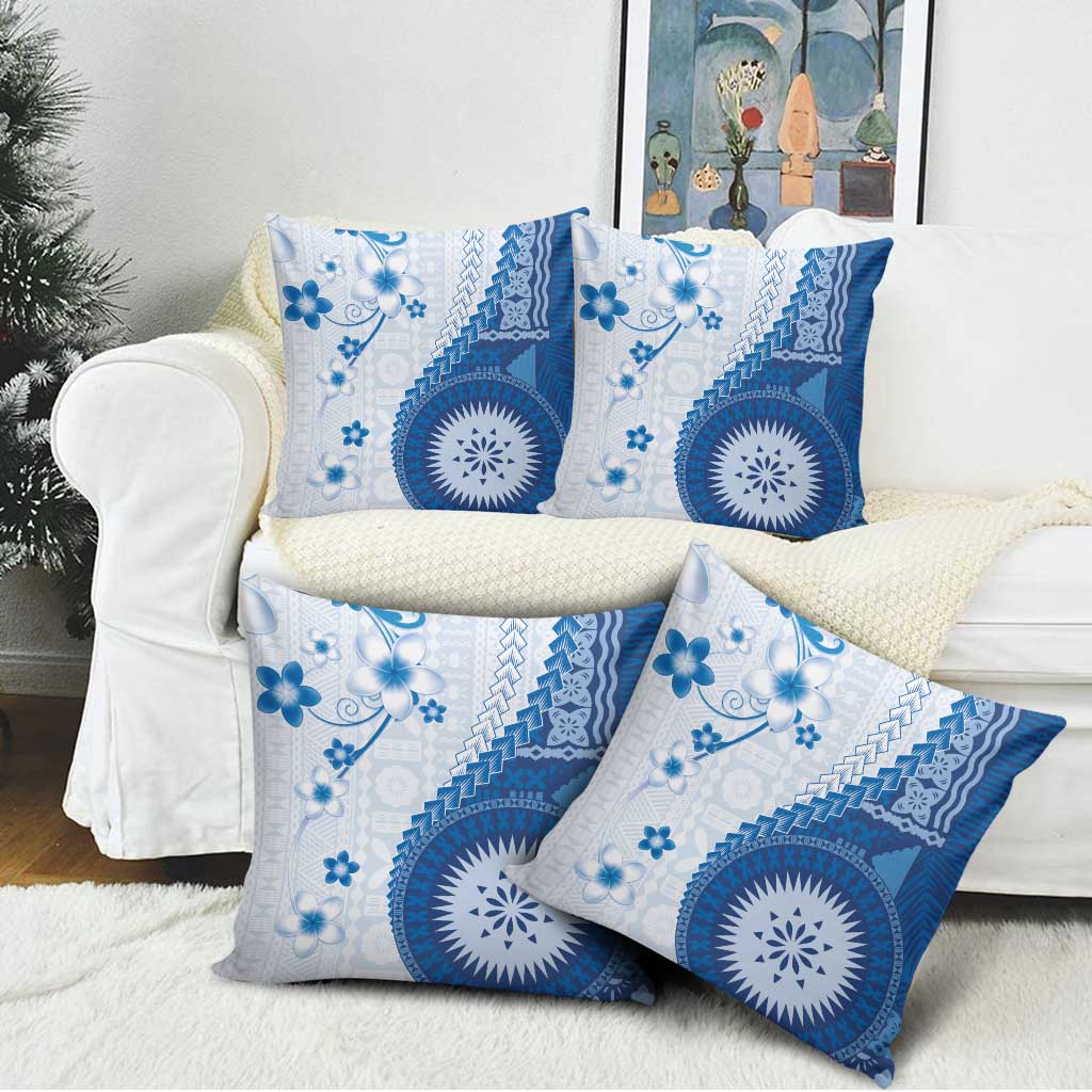 Bula Fiji Pillow Cover Blue Plumeria Masi Tapa Pattern LT05 - Polynesian Pride