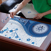 Bula Fiji Puzzle Blue Plumeria Masi Tapa Pattern LT05 - Polynesian Pride