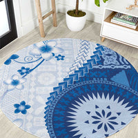 Bula Fiji Round Carpet Blue Plumeria Masi Tapa Pattern LT05 Blue - Polynesian Pride