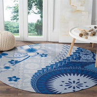 Bula Fiji Round Carpet Blue Plumeria Masi Tapa Pattern LT05 - Polynesian Pride