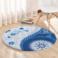 Bula Fiji Round Carpet Blue Plumeria Masi Tapa Pattern LT05 - Polynesian Pride