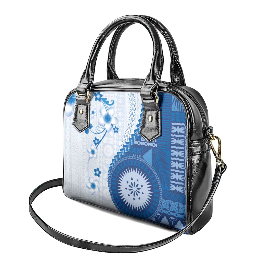 Bula Fiji Shoulder Handbag Blue Plumeria Masi Tapa Pattern LT05 - Polynesian Pride