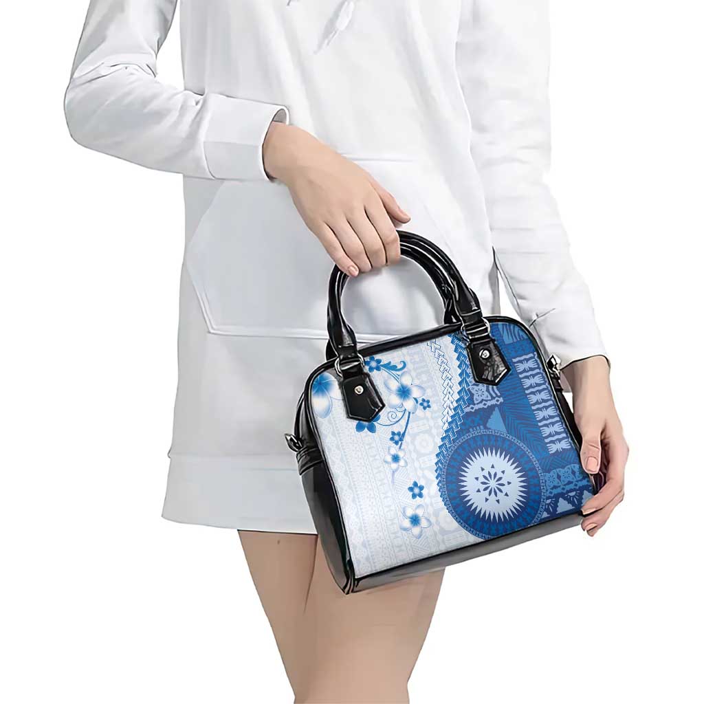 Bula Fiji Shoulder Handbag Blue Plumeria Masi Tapa Pattern LT05 - Polynesian Pride