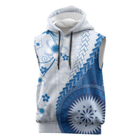 Bula Fiji Sleeveless Hoodie Blue Plumeria Masi Tapa Pattern LT05 Blue - Polynesian Pride