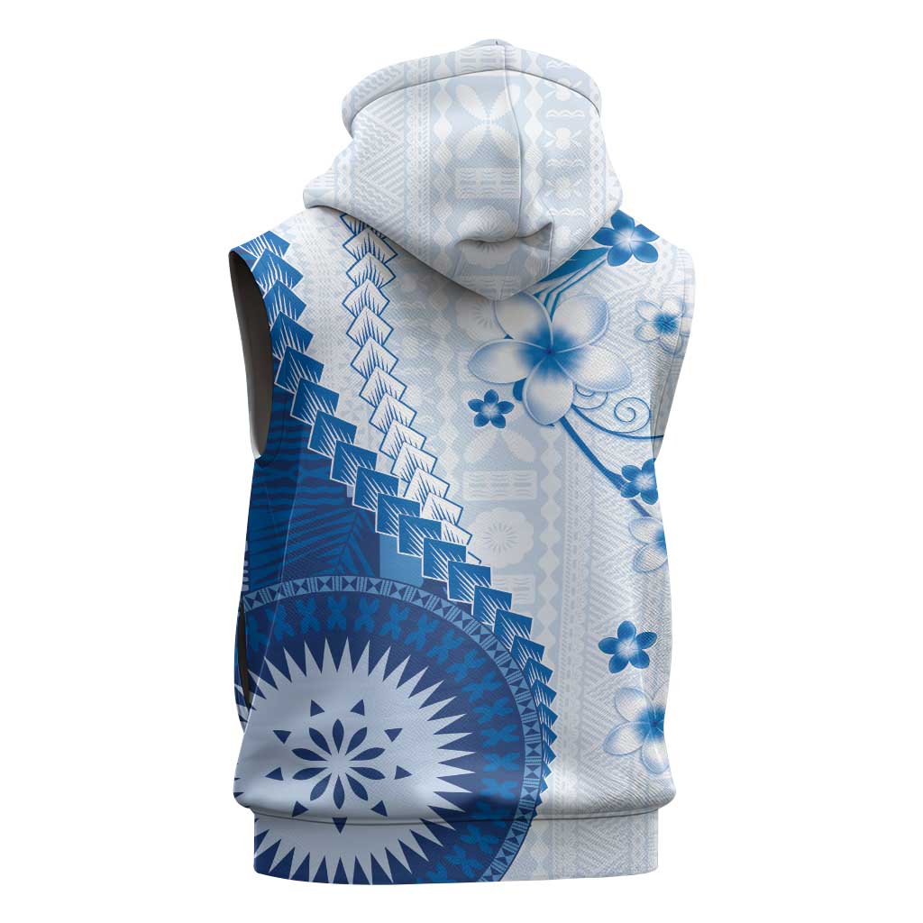 Bula Fiji Sleeveless Hoodie Blue Plumeria Masi Tapa Pattern LT05 - Polynesian Pride