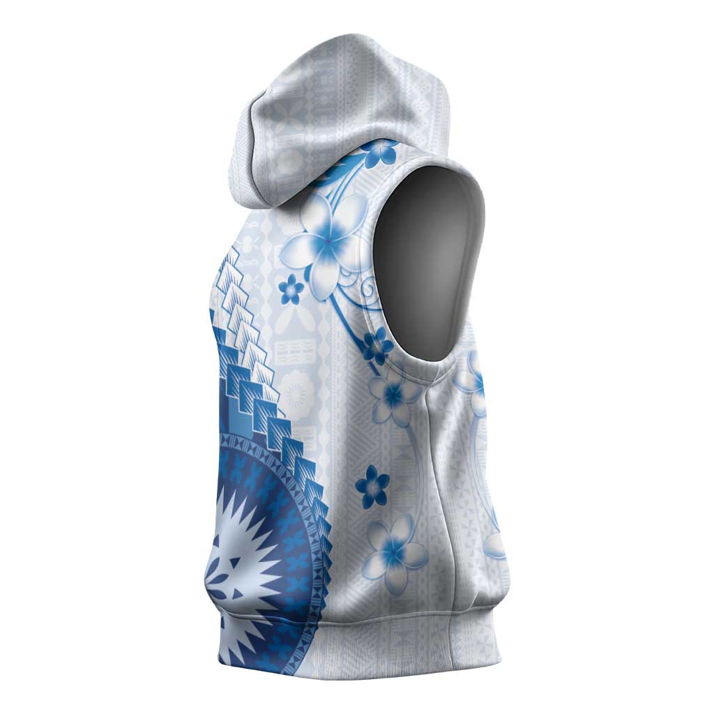 Bula Fiji Sleeveless Hoodie Blue Plumeria Masi Tapa Pattern LT05 - Polynesian Pride