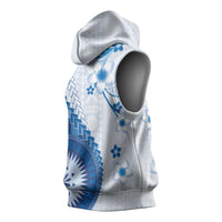 Bula Fiji Sleeveless Hoodie Blue Plumeria Masi Tapa Pattern LT05 - Polynesian Pride
