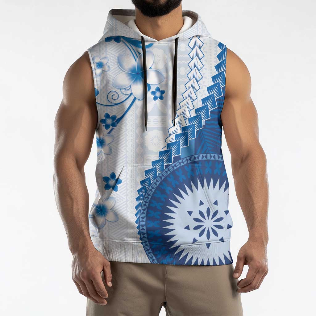 Bula Fiji Sleeveless Hoodie Blue Plumeria Masi Tapa Pattern LT05 - Polynesian Pride