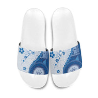 Bula Fiji Slide Sandals Blue Plumeria Masi Tapa Pattern LT05 Blue - Polynesian Pride