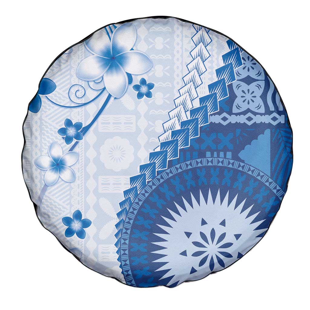 Bula Fiji Spare Tire Cover Blue Plumeria Masi Tapa Pattern LT05 - Polynesian Pride