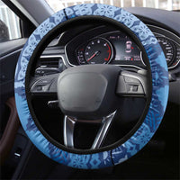 Bula Fiji Steering Wheel Cover Blue Plumeria Masi Tapa Pattern LT05 - Polynesian Pride