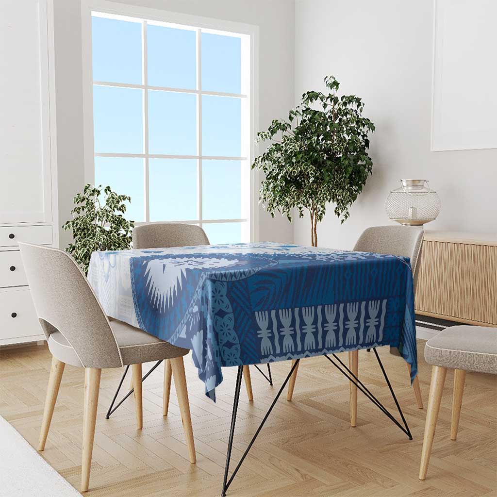 Bula Fiji Tablecloth Blue Plumeria Masi Tapa Pattern - Polynesian Pride