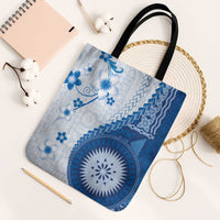 Bula Fiji Tote Bag Blue Plumeria Masi Tapa Pattern LT05 Black Strap One Size Blue - Polynesian Pride