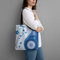 Bula Fiji Tote Bag Blue Plumeria Masi Tapa Pattern LT05 - Polynesian Pride