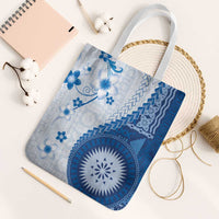Bula Fiji Tote Bag Blue Plumeria Masi Tapa Pattern LT05 White Strap One Size Blue - Polynesian Pride