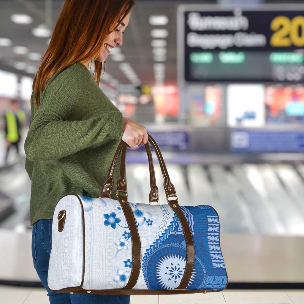 Bula Fiji Travel Bag Blue Plumeria Masi Tapa Pattern - Polynesian Pride