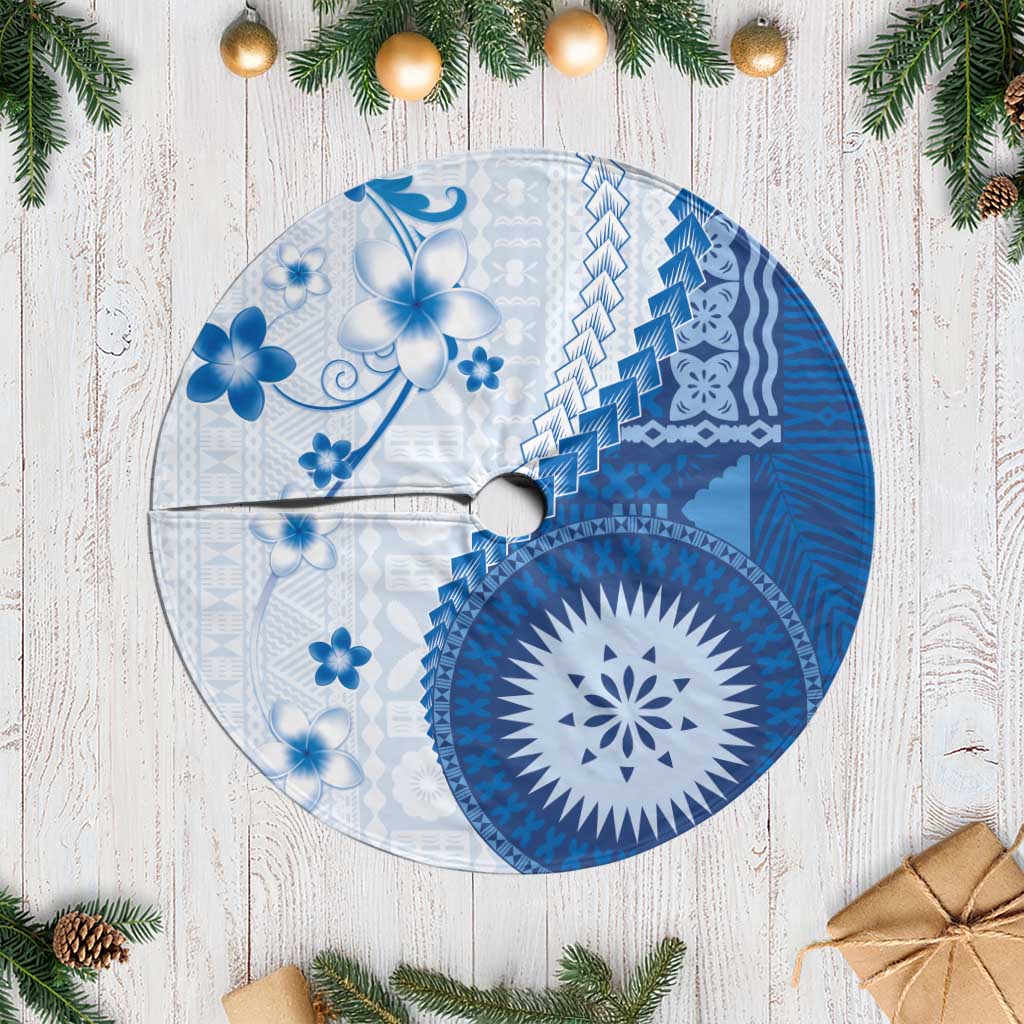 Bula Fiji Tree Skirt Blue Plumeria Masi Tapa Pattern - Polynesian Pride