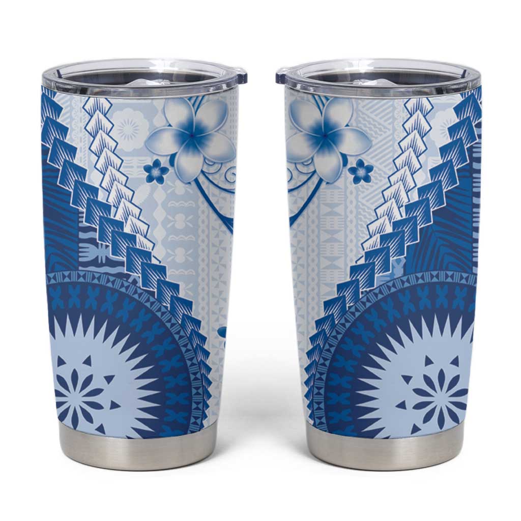 Bula Fiji Tumbler Cup Blue Plumeria Masi Tapa Pattern LT05 Blue - Polynesian Pride