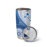 Bula Fiji Tumbler Cup Blue Plumeria Masi Tapa Pattern LT05 - Polynesian Pride