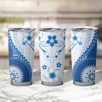 Bula Fiji Tumbler Cup Blue Plumeria Masi Tapa Pattern LT05 - Polynesian Pride