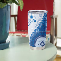 Bula Fiji Tumbler Cup Blue Plumeria Masi Tapa Pattern LT05 - Polynesian Pride