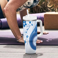 Bula Fiji Tumbler With Handle Blue Plumeria Masi Tapa Pattern LT05 - Polynesian Pride
