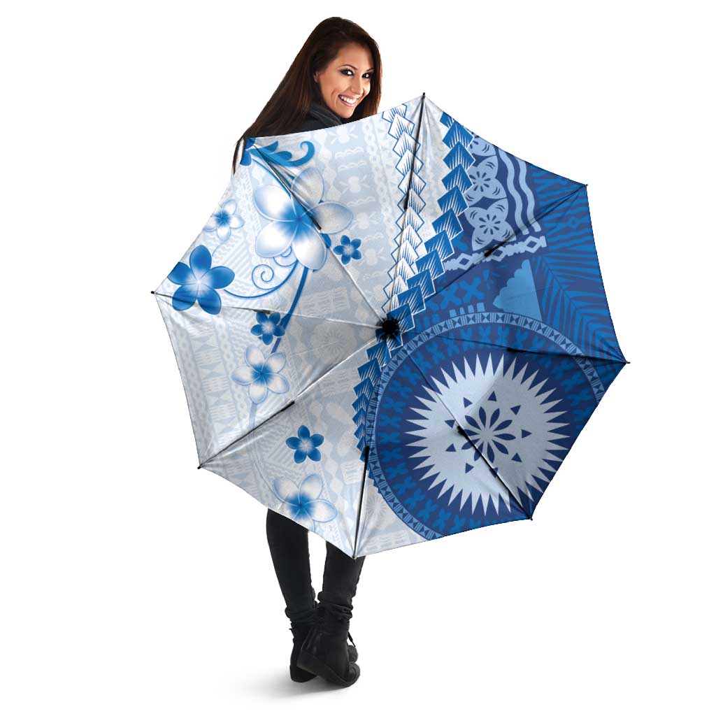Bula Fiji Umbrella Blue Plumeria Masi Tapa Pattern - Polynesian Pride