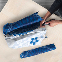 Bula Fiji Umbrella Blue Plumeria Masi Tapa Pattern - Polynesian Pride