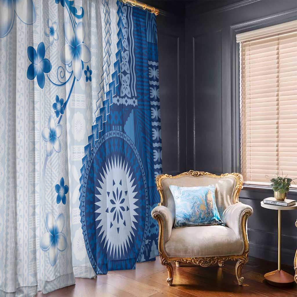 Bula Fiji Window Curtain Blue Plumeria Masi Tapa Pattern LT05 - Polynesian Pride