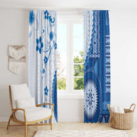 Bula Fiji Window Curtain Blue Plumeria Masi Tapa Pattern LT05 - Polynesian Pride