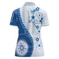 Bula Fiji Women Polo Shirt Blue Plumeria Masi Tapa Pattern LT05 - Polynesian Pride