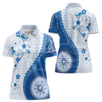 Bula Fiji Women Polo Shirt Blue Plumeria Masi Tapa Pattern LT05 - Polynesian Pride