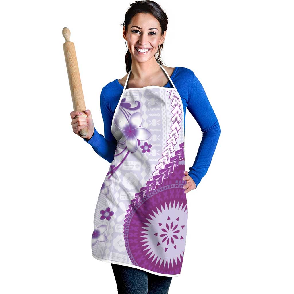 Bula Fiji Apron Violet Plumeria Masi Tapa Pattern LT05 - Polynesian Pride