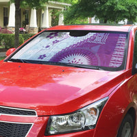 Bula Fiji Auto Sun Shade Violet Plumeria Masi Tapa Pattern LT05 - Polynesian Pride