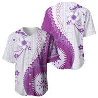 Bula Fiji Baseball Jersey Violet Plumeria Masi Tapa Pattern - Polynesian Pride