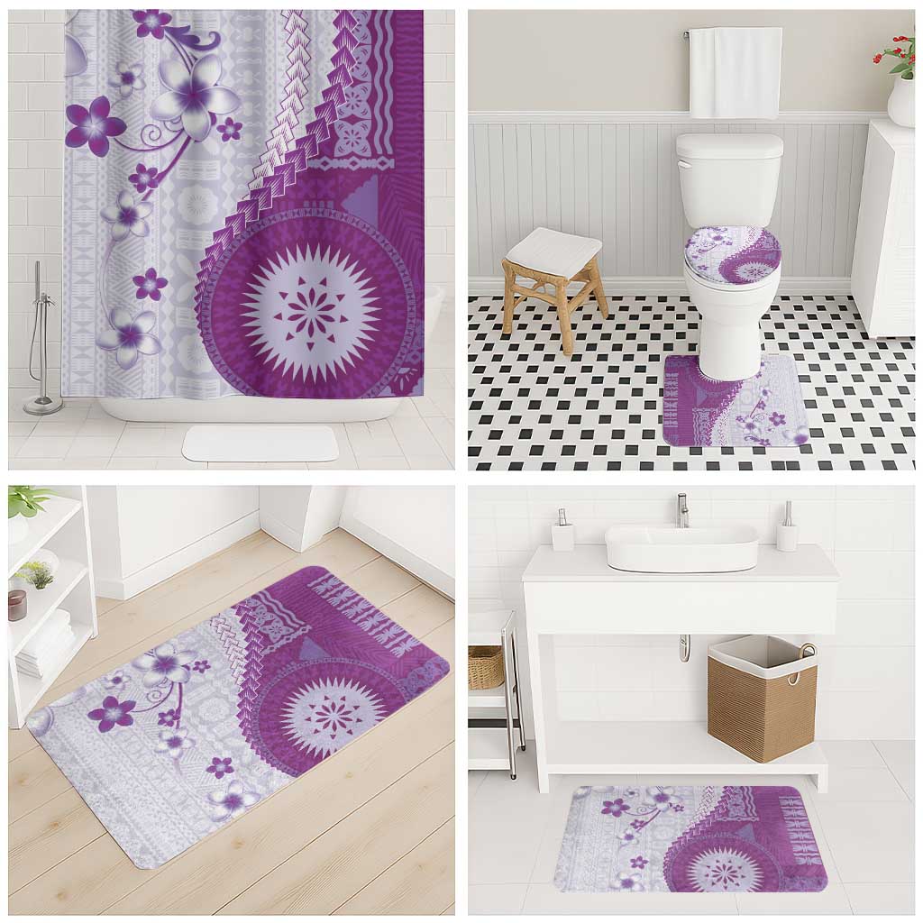 Bula Fiji Bathroom Set Violet Plumeria Masi Tapa Pattern - Polynesian Pride