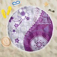 Bula Fiji Beach Blanket Violet Plumeria Masi Tapa Pattern LT05 One Size 150cm Violet - Polynesian Pride
