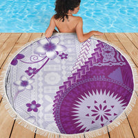 Bula Fiji Beach Blanket Violet Plumeria Masi Tapa Pattern LT05 - Polynesian Pride