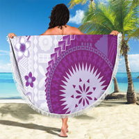 Bula Fiji Beach Blanket Violet Plumeria Masi Tapa Pattern LT05 - Polynesian Pride