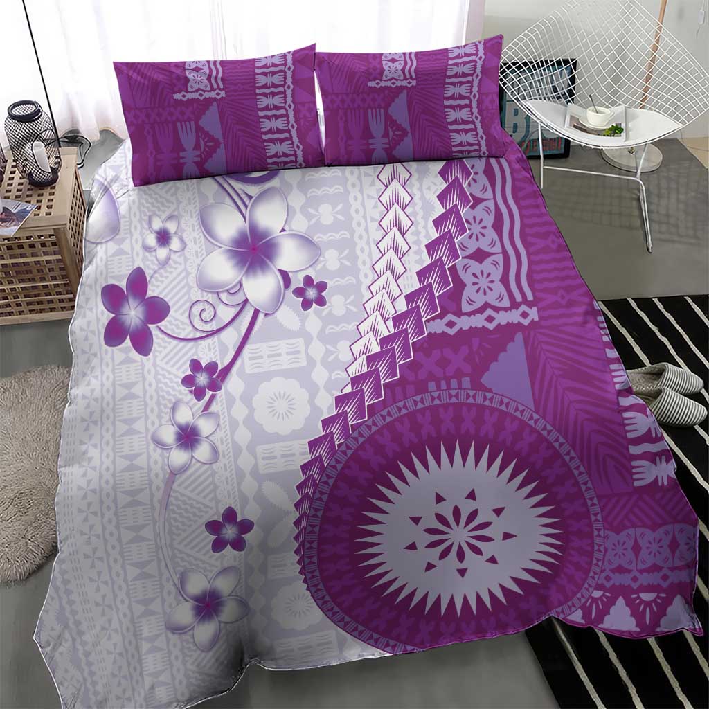 Bula Fiji Bedding Set Violet Plumeria Masi Tapa Pattern LT05 - Polynesian Pride