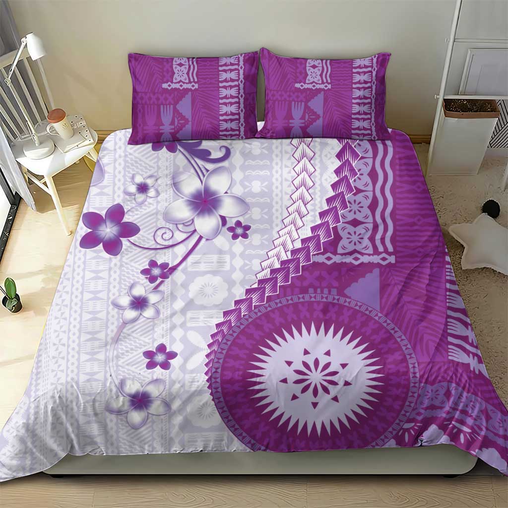 Bula Fiji Bedding Set Violet Plumeria Masi Tapa Pattern LT05 - Polynesian Pride