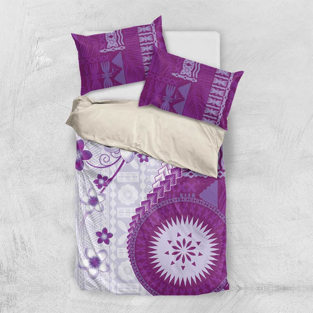 Bula Fiji Bedding Set Violet Plumeria Masi Tapa Pattern LT05 US Twin 172cm x 218cm Violet - Polynesian Pride