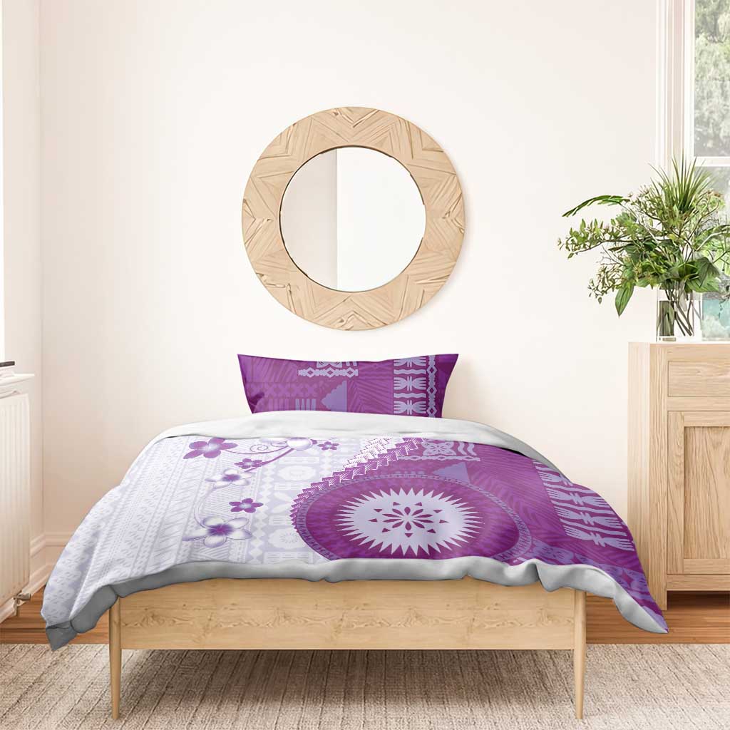 Bula Fiji Bedding Set Violet Plumeria Masi Tapa Pattern LT05 - Polynesian Pride