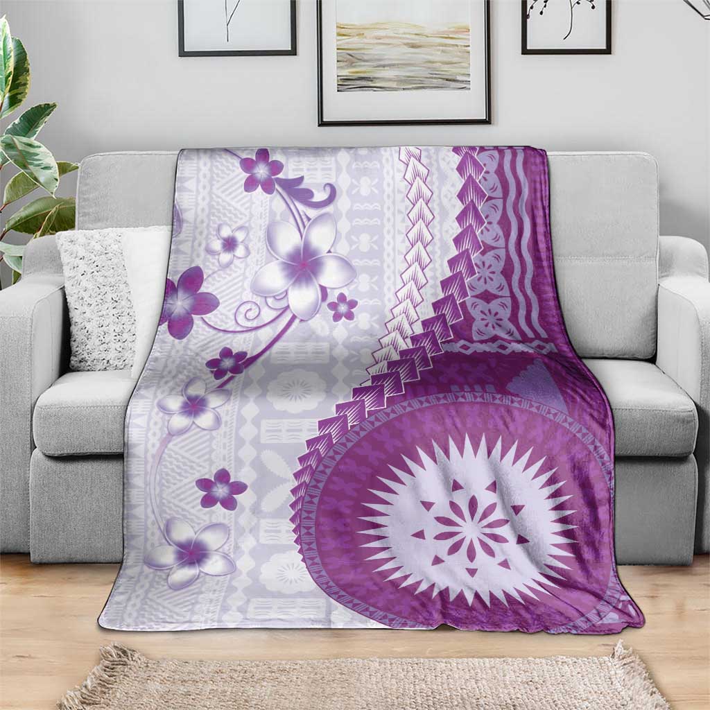 Bula Fiji Blanket Violet Plumeria Masi Tapa Pattern LT05 - Polynesian Pride