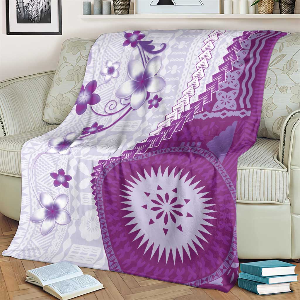 Bula Fiji Blanket Violet Plumeria Masi Tapa Pattern LT05 - Polynesian Pride